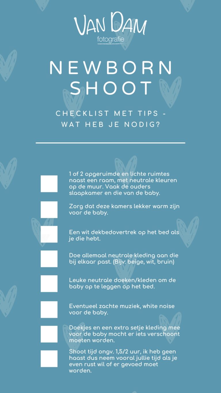 Checklist voor een newbornshoot bij jullie thuis, vol met tips voor een ontspannen fotoshoot.